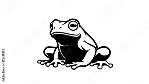 Stylized Black and White Frog Illustration.