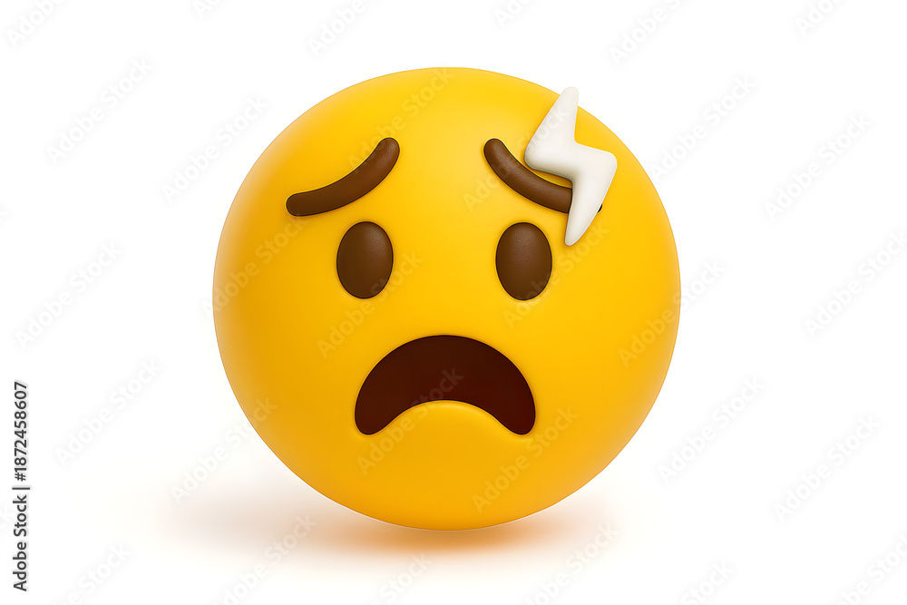 Fototapeta premium Stress and Busy Life Emoji Expressing Sorrow and Heartbreak Shiny Yellow 3D Icon Isolated on White Background PNG