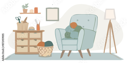 Cozy home interior with comfortable armchair and decor