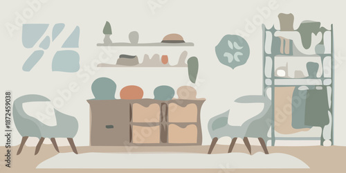 Modern living room interior with minimalist furniture and decor