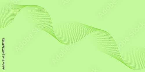 Abstract background with waves and lines. Minimalistic green background for poster, brochure, flyer, cover page. Medium banner size. Vector element for design. Spring and summer vibes. Nature