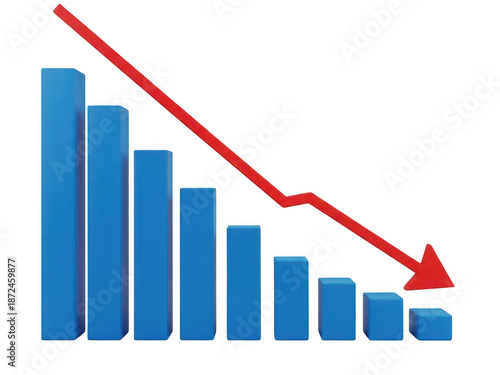 Free Download Decreasing Blue Bar Chart with Downward Sloping Red Arrow - GFXLoad