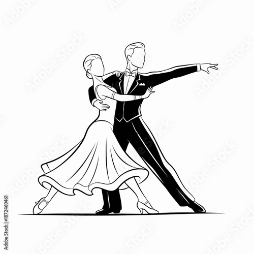 Ballroom dancers in elegant pose with extended arm