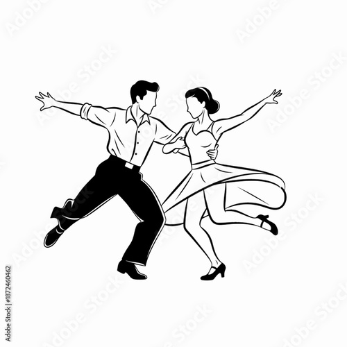 Retro couple swinging in bell bottom pants dynamically