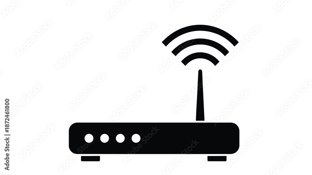 Αυτοκόλλητο Simple black and white illustration of a wireless router with signal waves above