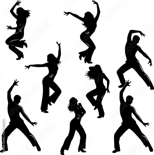 Abstract Black Silhouette Dancing Figures with Bold Modern Artistic Style