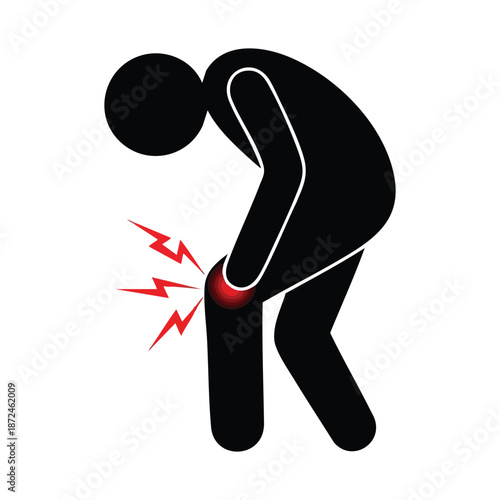 Pictogram Victor illustration of a person suffering from back pain and leg pain.
