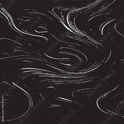 Grunge Urban Background Texture Vector. Dust Swirled and curled stripes and brush strokes texture. Marble or acrylic artwork imitation. Cool and swirly background. Abstract vector illustration. Black 