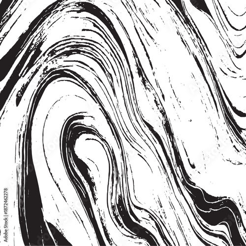 Grunge Urban Background Texture Vector. Dust Swirled and curled stripes and brush strokes texture. Marble or acrylic artwork imitation. Cool and swirly background. Abstract vector illustration. Black 
