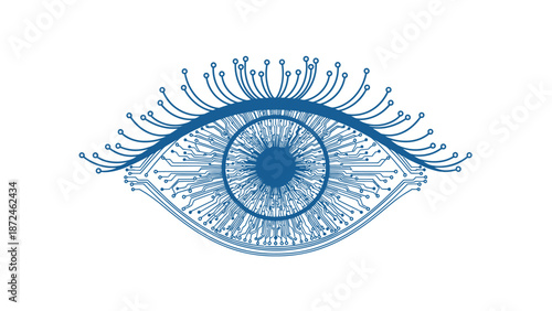 Advanced Digital Human Eye with Circuit Board Elements on Isolated White Background