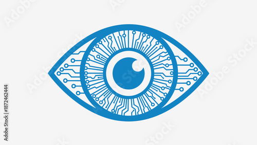 Futuristic Human Eye with Circuit Board Pattern Design on Isolated White Background