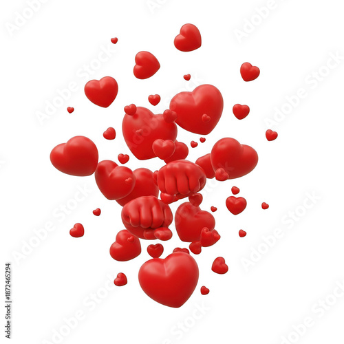 Floating hearts in 3d