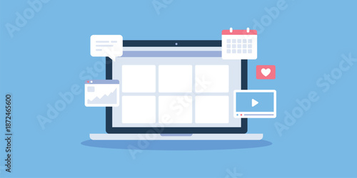 Content Management Dashboard Illustration for Digital Media and Marketing