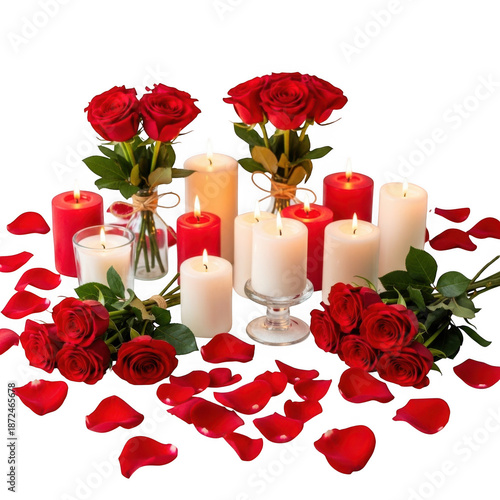 Romantic table setting with roses and candles