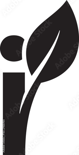 black, filled and minimalist logo, a leaf mixed with a letter i, white background