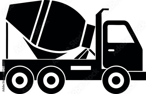 Concrete Mixer Truck Icon for Construction Site and Material Delivery Illustration