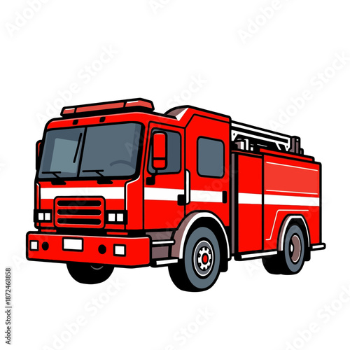 A bright red fire truck illustration with ladders and hoses, symbolizing emergency services and firefighting efforts