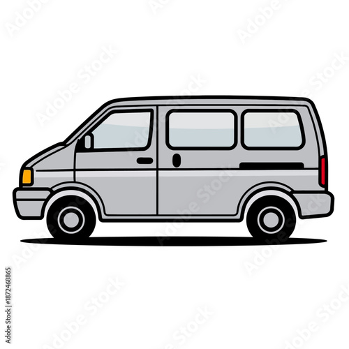A simple, clean, and modern vector illustration of a silver passenger van, perfect for design projects