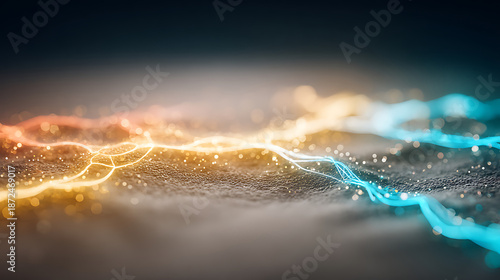 Abstract Glowing Energy Lines with Bokeh and Particles - Futuristic Digital Background