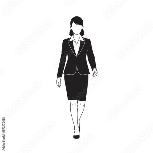 Businesswoman in black suit walking forward.