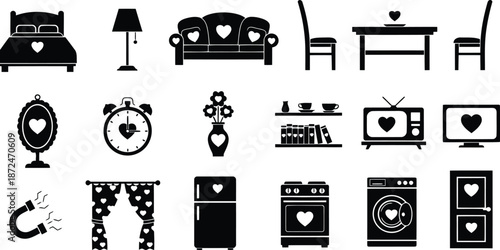 Romantic bedroom decor icons
