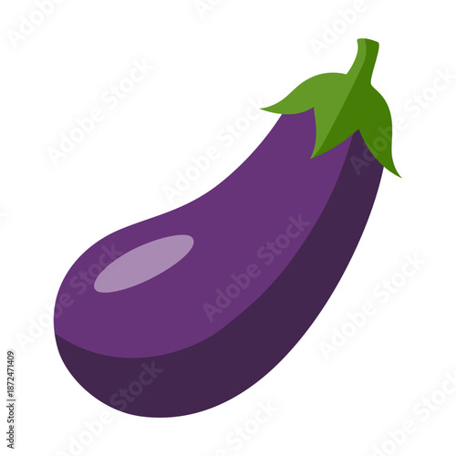 Fresh whole Eggplant vegetable. Farm eggplant plant icon. Organic garden vegetarian food. Vector illustration isolated on white background.