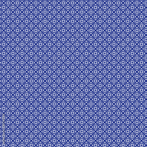 Seamless Geometric Tile Pattern - Cobalt Blue White -Inverted - Medium Scale. 