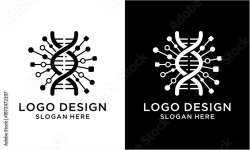 DNA circuit board logo design representing genetic engineering and digital technology.