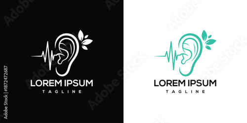 Auditory System Illustration Featuring Ear Anatomy and Soundwave Elements in Dual-Tone Design