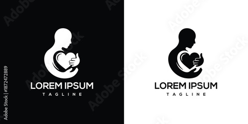 Silhouette of a mother holding her baby in a heart-shaped embrace, conveying love and care in a simple yet powerful illustration.