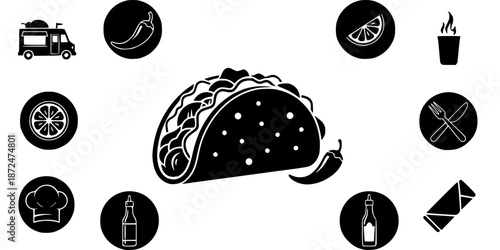 Modern Street Food Taco Truck Logo Silhouette