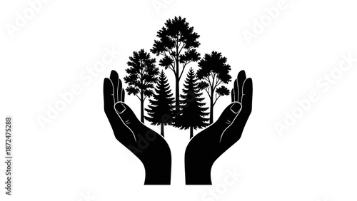 Hands Holding Various Tree Silhouettes.