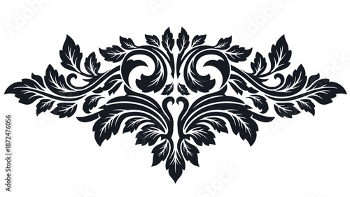 Elegant Black Ornate Floral Scroll Divider Element Isolated White Background