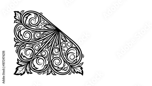 Intricate black and white floral paisley design element.