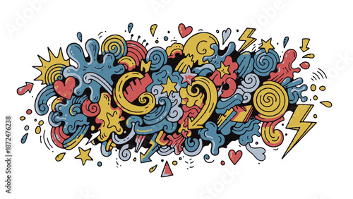 Hand drawn comic book elements collection with speech bubbles and effects.