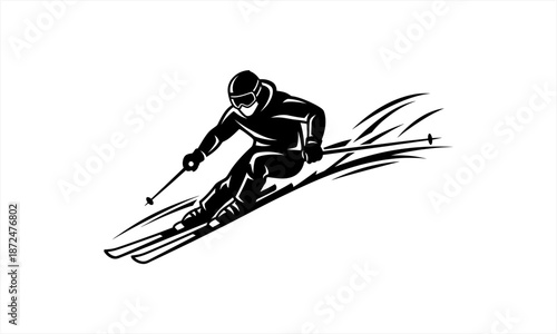 Dynamic Skier in Action Downhill Skiing Vector Illustration.