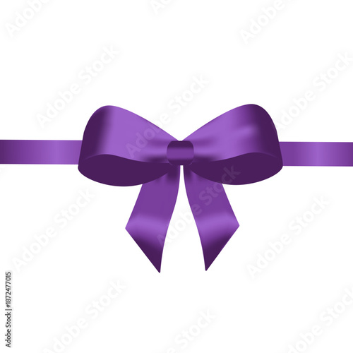 Realistic purple bow isolated on white background, vector illustration of festive decoration, gift decoration, party decoration illustration