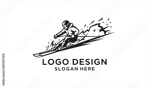 Dynamic Skier in Action on Slopes, Capturing Speed and Excitement.