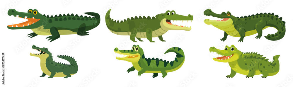 Fototapeta premium crocodile reptile predator aquatic river swamp Flat Vector Illustration on Transparent Background
