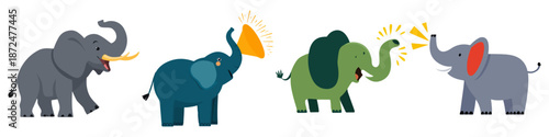 Elephant Trumpeting Loudly Flat Vector Illustration on Transparent Background