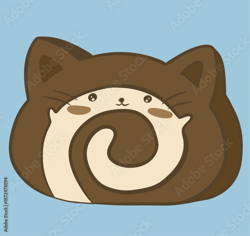 Cute kawaii cat shaped chocolate swiss roll cake