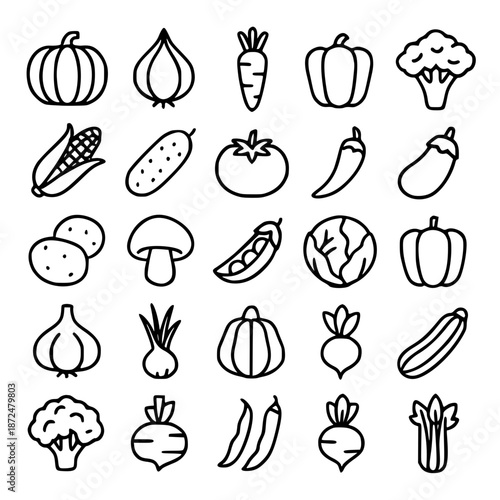 Vegetable theme icons in outline style