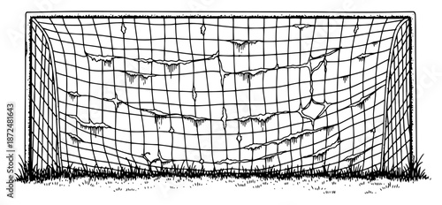 Hand drawn sketch of an old broken soccer goal net
