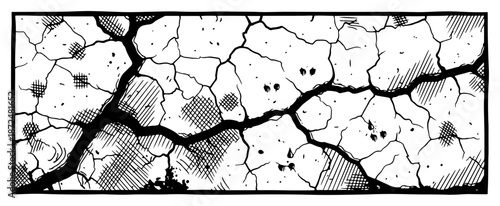 Horizontal vector illustration of cracked earth or stone surface