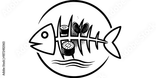 Seafood Restaurant Minimalist Fish Logo Silhouette