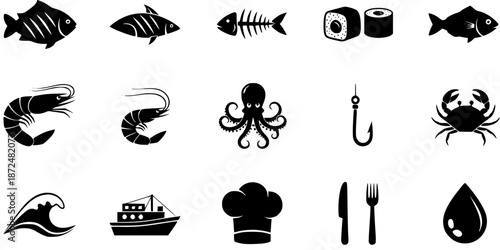 Seafood Restaurant Minimalist Fish Logo Silhouette