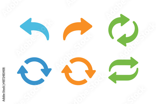 Collection of colorful arrow icons representing refresh, undo, and redo actions