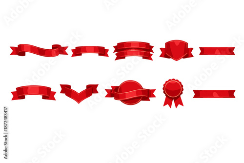 Collection of various red ribbons and banners for design elements