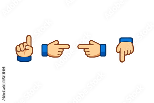 Collection of four cartoon hand gestures pointing in different directions