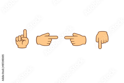Collection of cartoon hands pointing in different directions on a white background